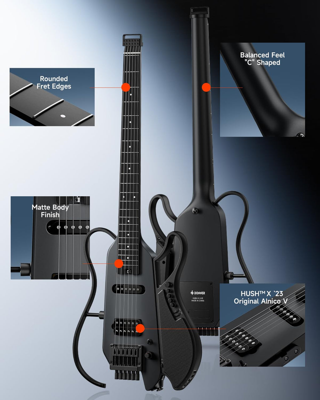 Black Headless Electric Guitar with Detachable Speaker Q135