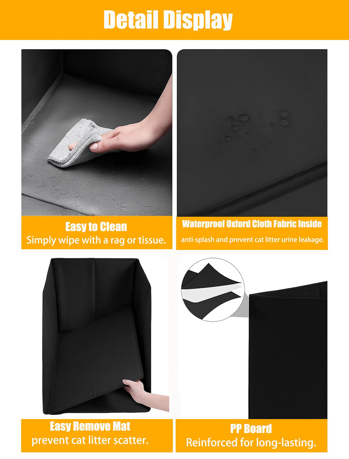Black Waterproof Cat Litter Box Enclosure with Removable Mat L78912