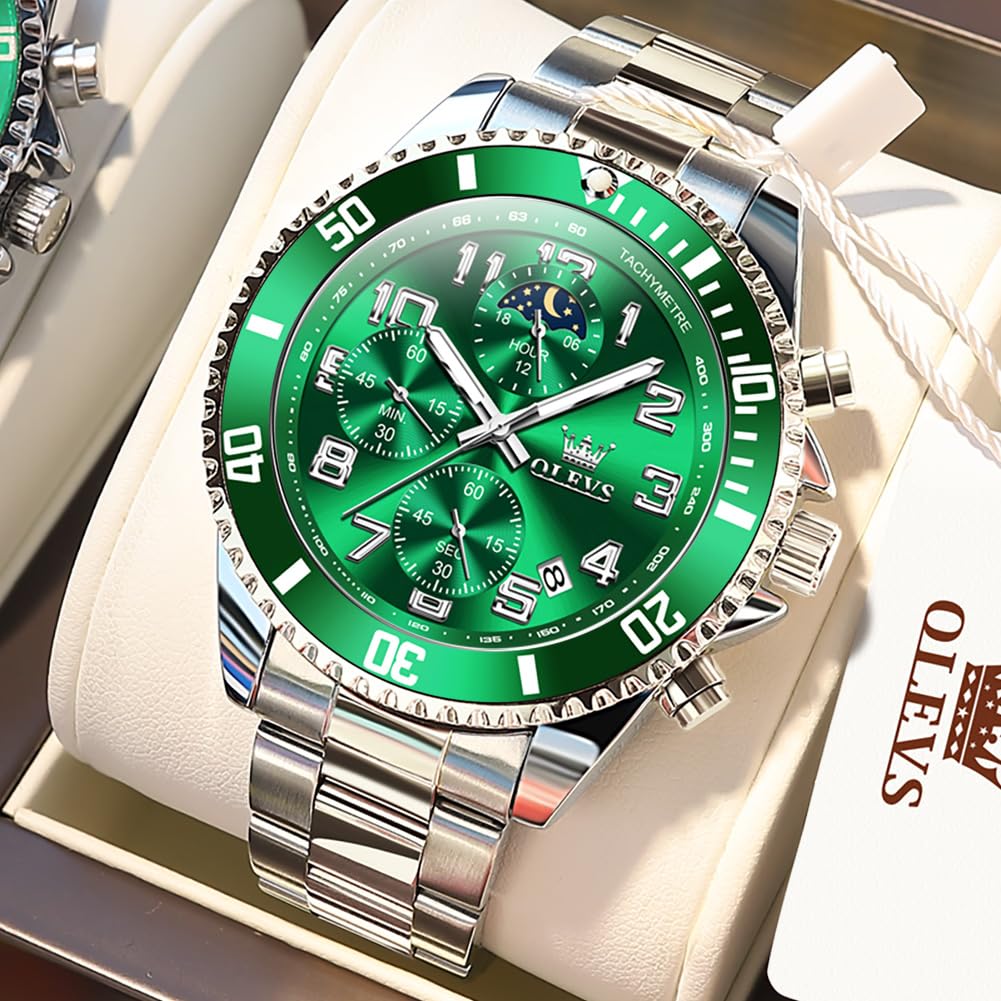Men Luxury Chronograph Stainless Steel Waterproof Quartz Analog Watch Q6108
