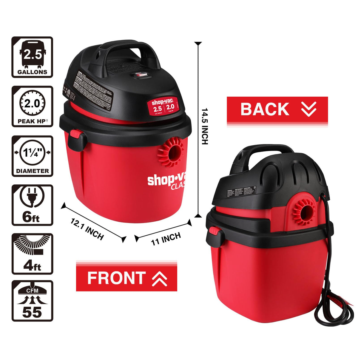 2.5 Gallon 2.0 Peak HP Wet/Dry Vacuum O18251