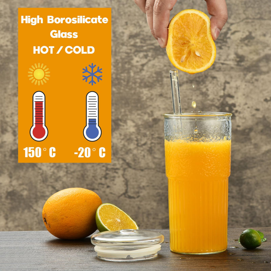 22 oz High Borosilicate Clear Glass Cups with Lids and Straws, Pack of 2 H654