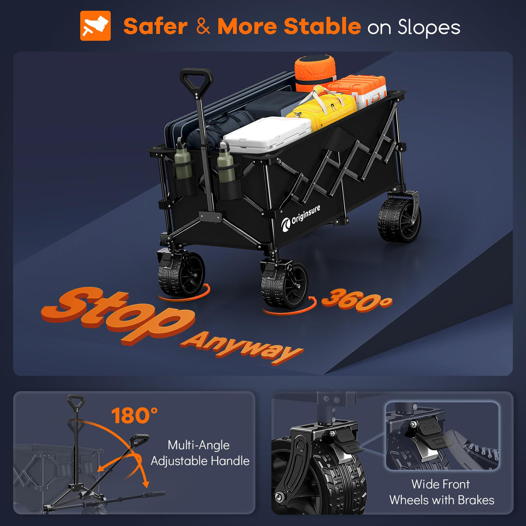 220L Collapsible Beach Wagon Cart with Big Wheels, Black R8895