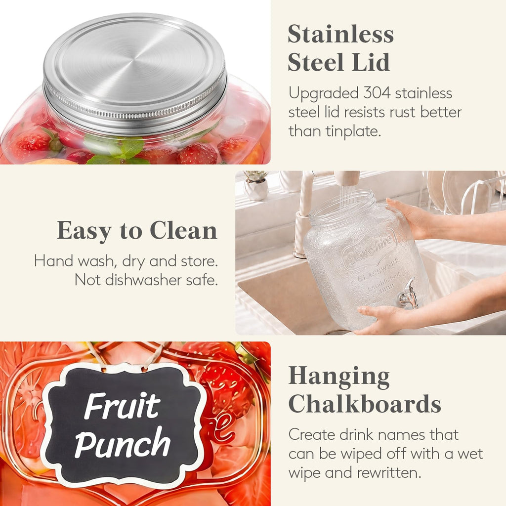 1.6 Gallon Glass Drink Dispenser with Stand & Fruit Infuser 2 Pcs Y476