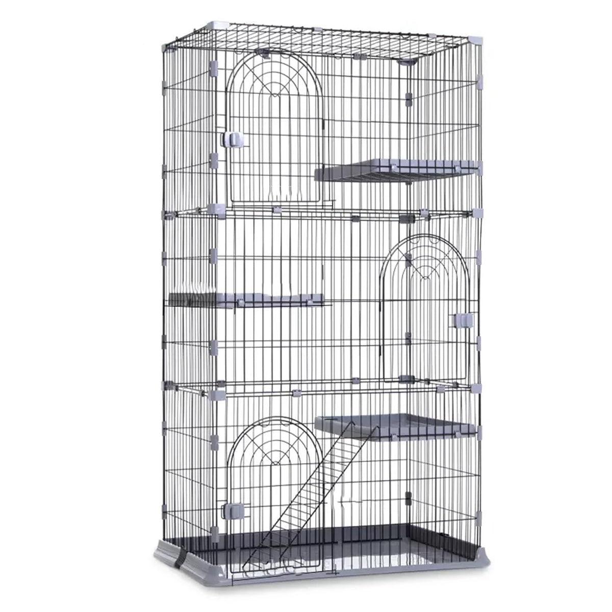 3/4-Tier Wire Cat Cage Playpen Kennel with Hammock and 3 Platforms L970
