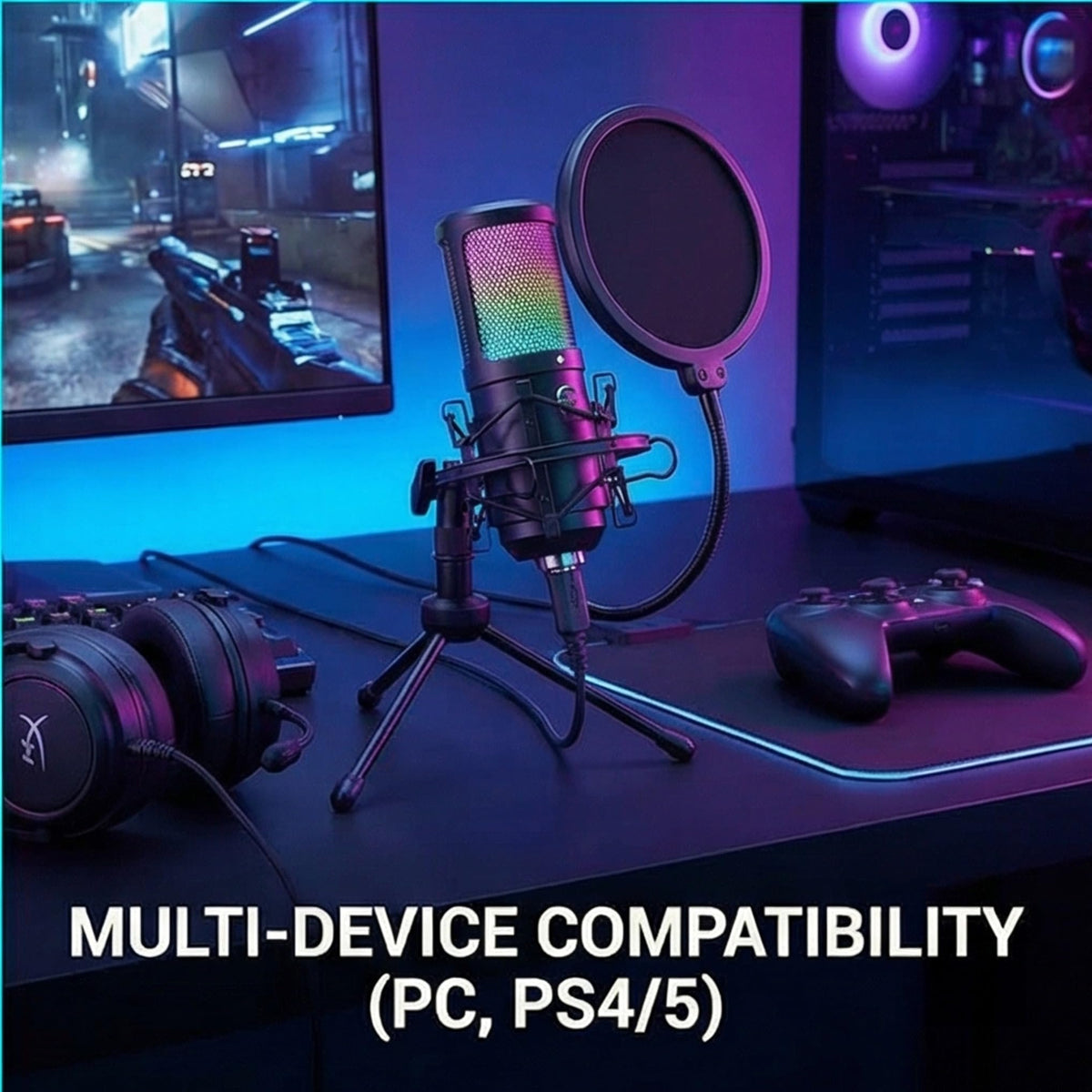 USB Condenser Gaming Mic with Shock Mount D381