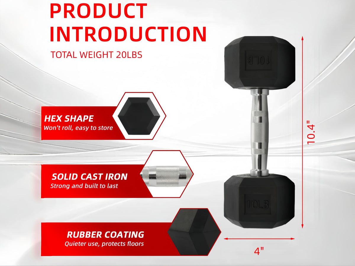 10LB Rubber Hex Dumbbells Set of 2 N8189