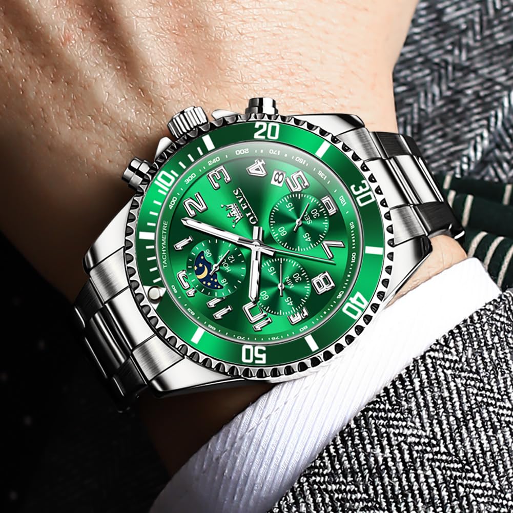 Men Luxury Chronograph Stainless Steel Waterproof Quartz Analog Watch Q6108