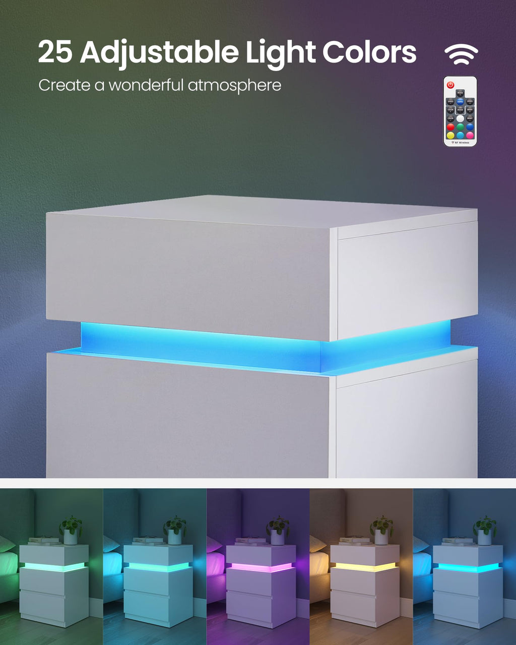 LED Nightstand with Charging Station, 3 Drawers N889624