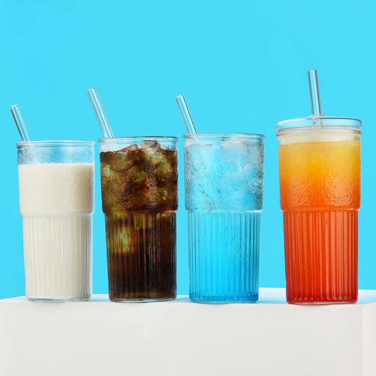 22 oz High Borosilicate Clear Glass Cups with Lids and Straws, Pack of 2 H654