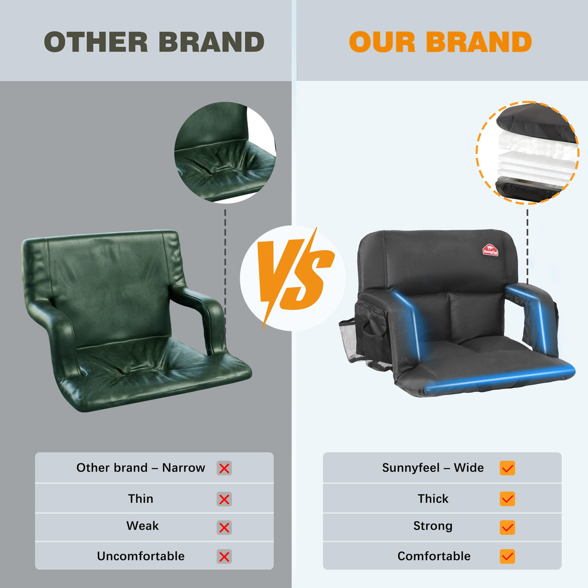 4.7" Thick Cushion 6 Reclining Positions Stadium Seat with Back Support N729322