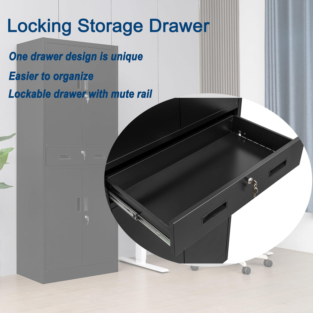Metal Locking Storage Cabinet with Adjustable Shelves and 1 Drawer K59998
