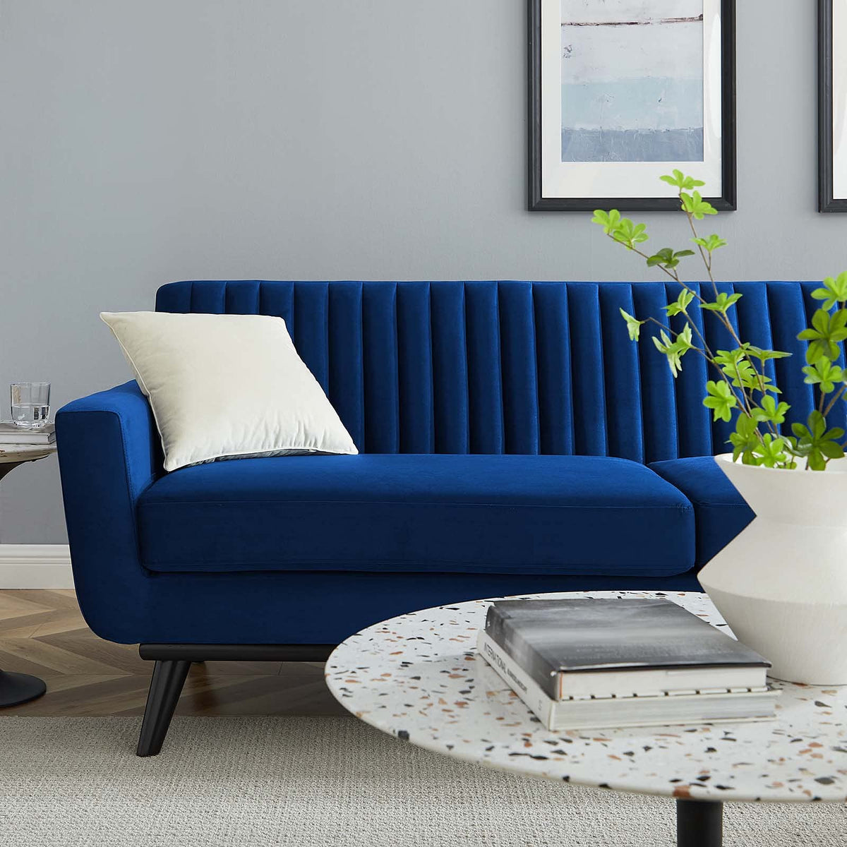Navy Channel Tufted Performance Velvet Sofa A856601