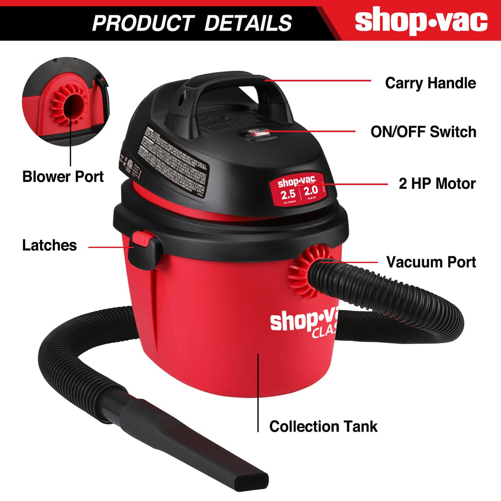 2.5 Gallon 2.0 Peak HP Wet/Dry Vacuum O18251