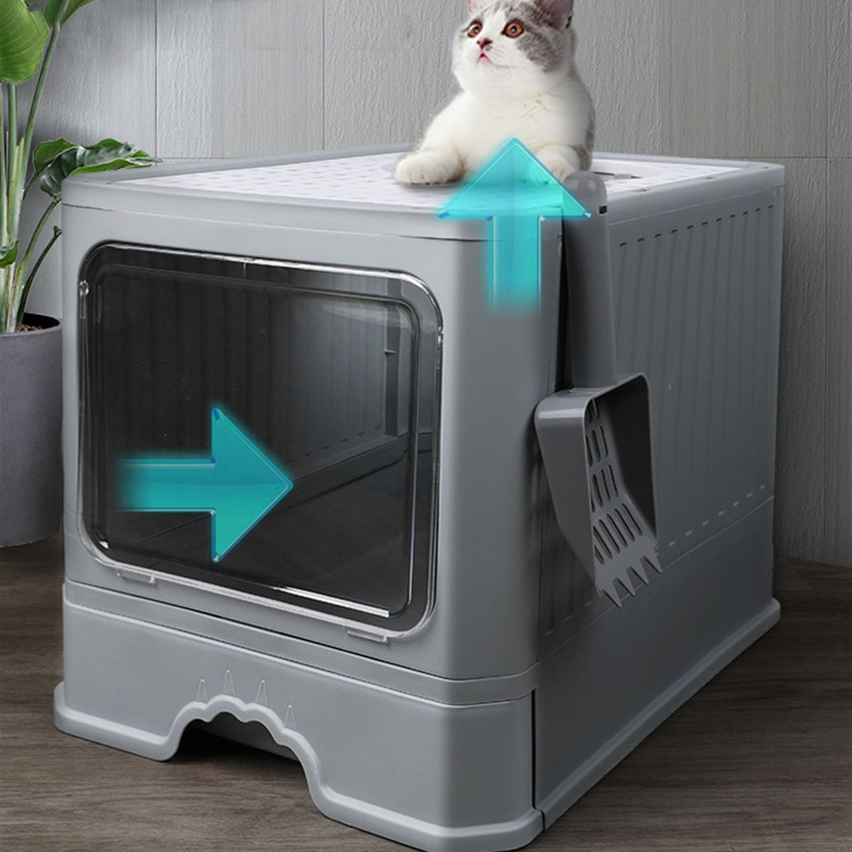 Foldable Enclosed Cat Litter Box with Lid F91953