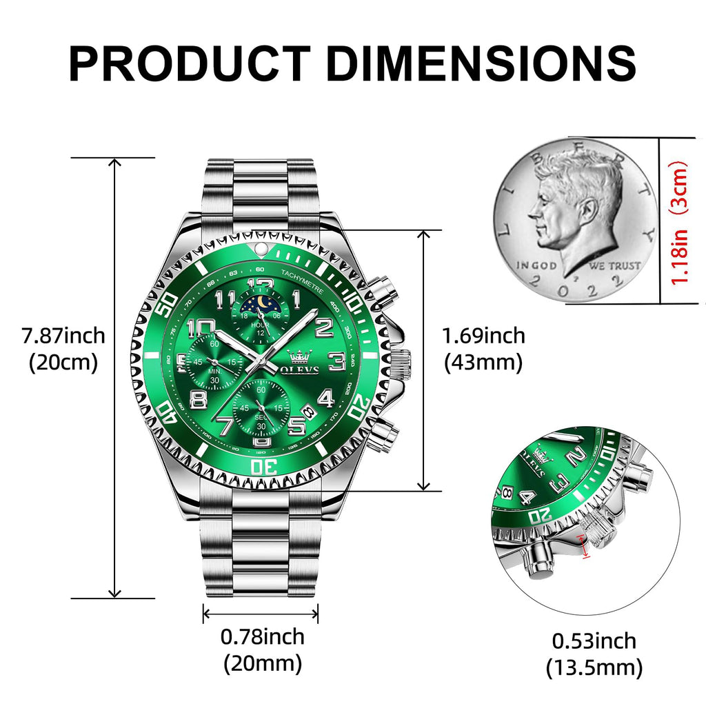 Men Luxury Chronograph Stainless Steel Waterproof Quartz Analog Watch Q6108