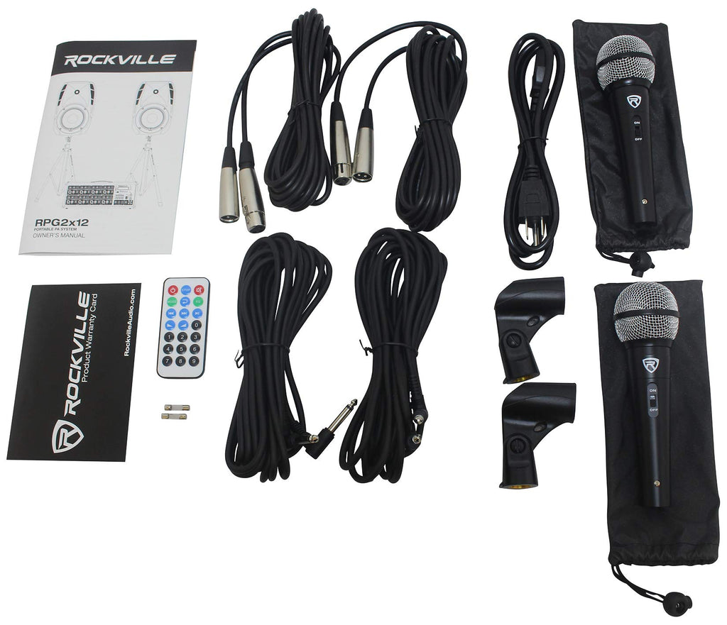 12" Passive PA Speaker System with Metal Wired Mics and Stands Q88994