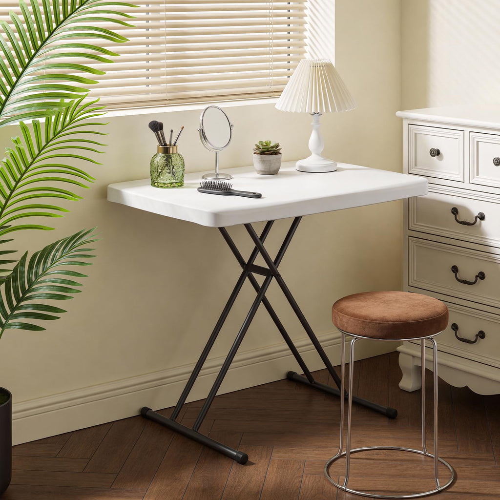 30in White Folding Table with Adjustable Height W459