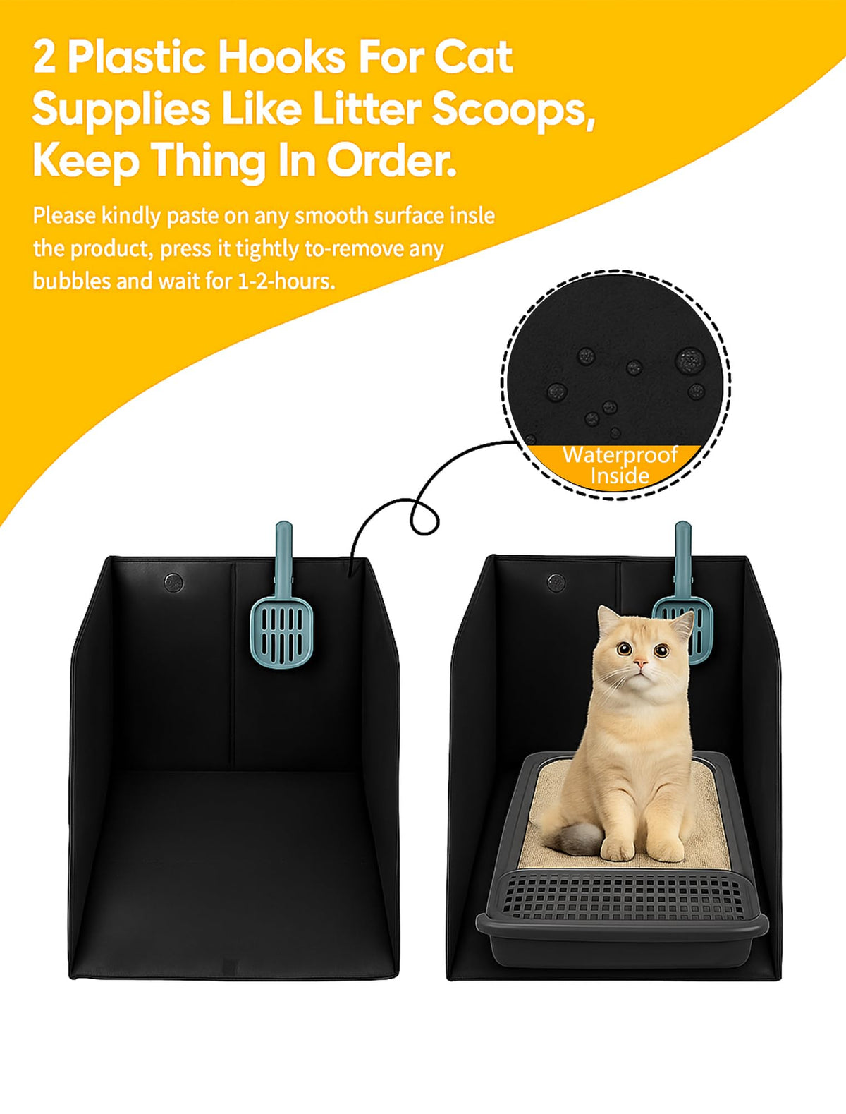 Black Waterproof Cat Litter Box Enclosure with Removable Mat L78912