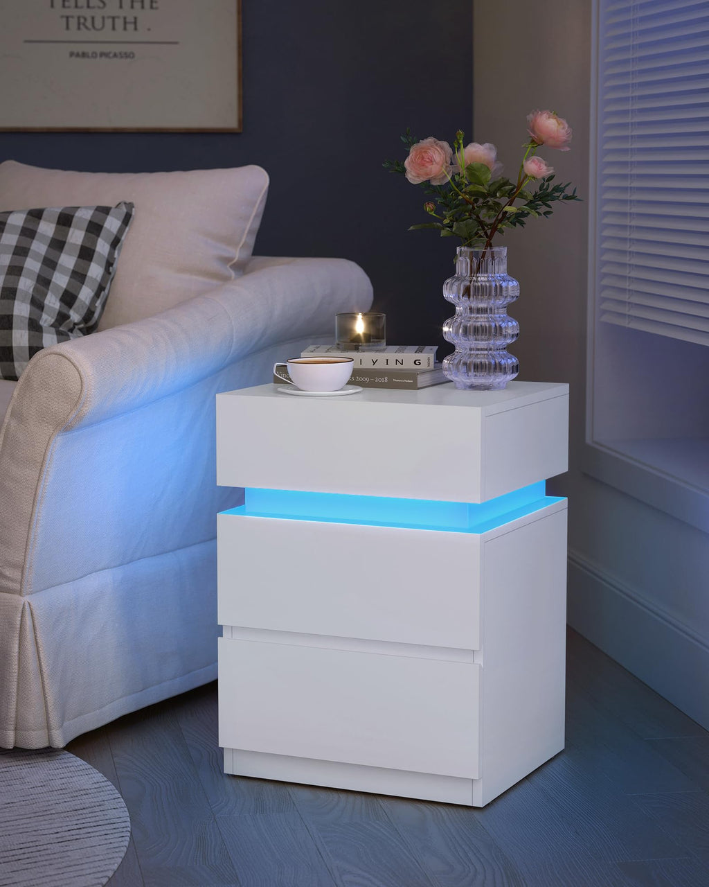 LED Nightstand with Charging Station, 3 Drawers N889624