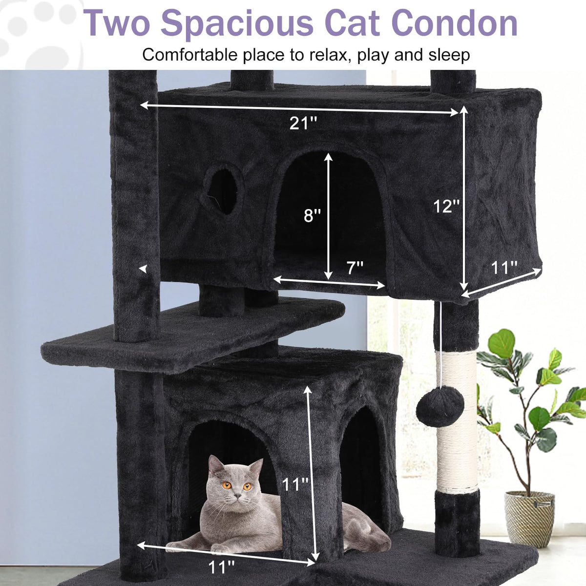 70 Inches Dark Gray Multi-Level Cat Tree with Litter Box Enclosure L87636