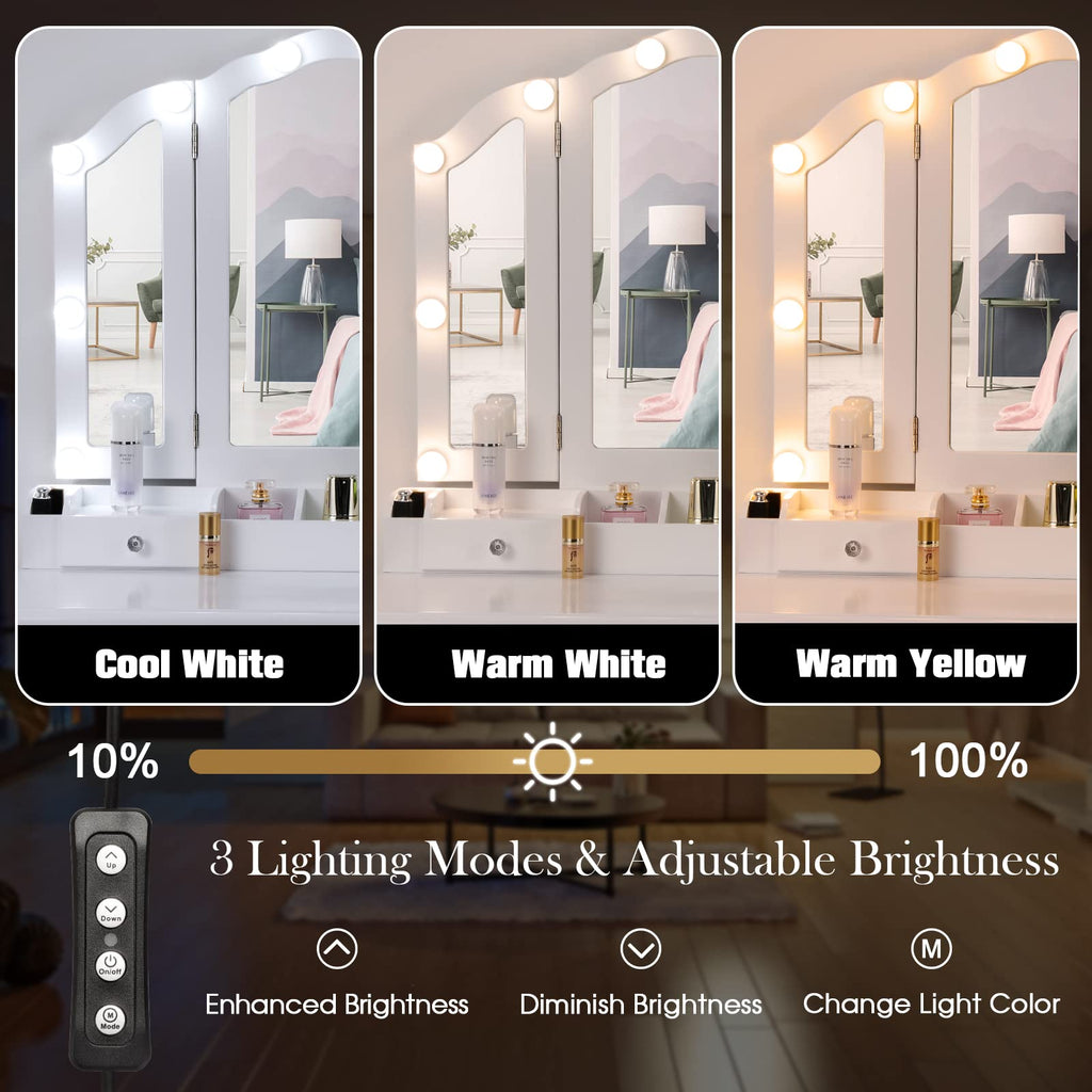 White Makeup Vanity Desk with Mirror and Chair W44415