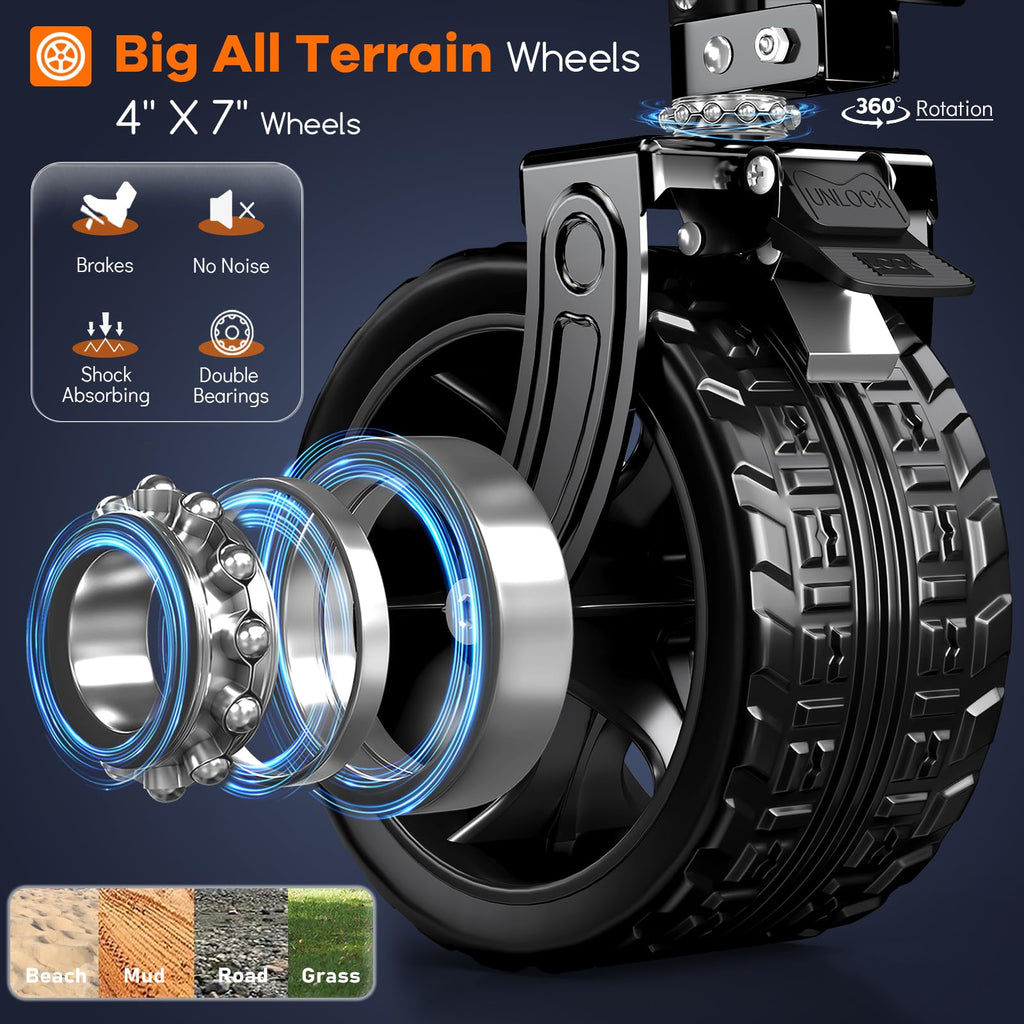 220L Collapsible Beach Wagon Cart with Big Wheels, Black R8895