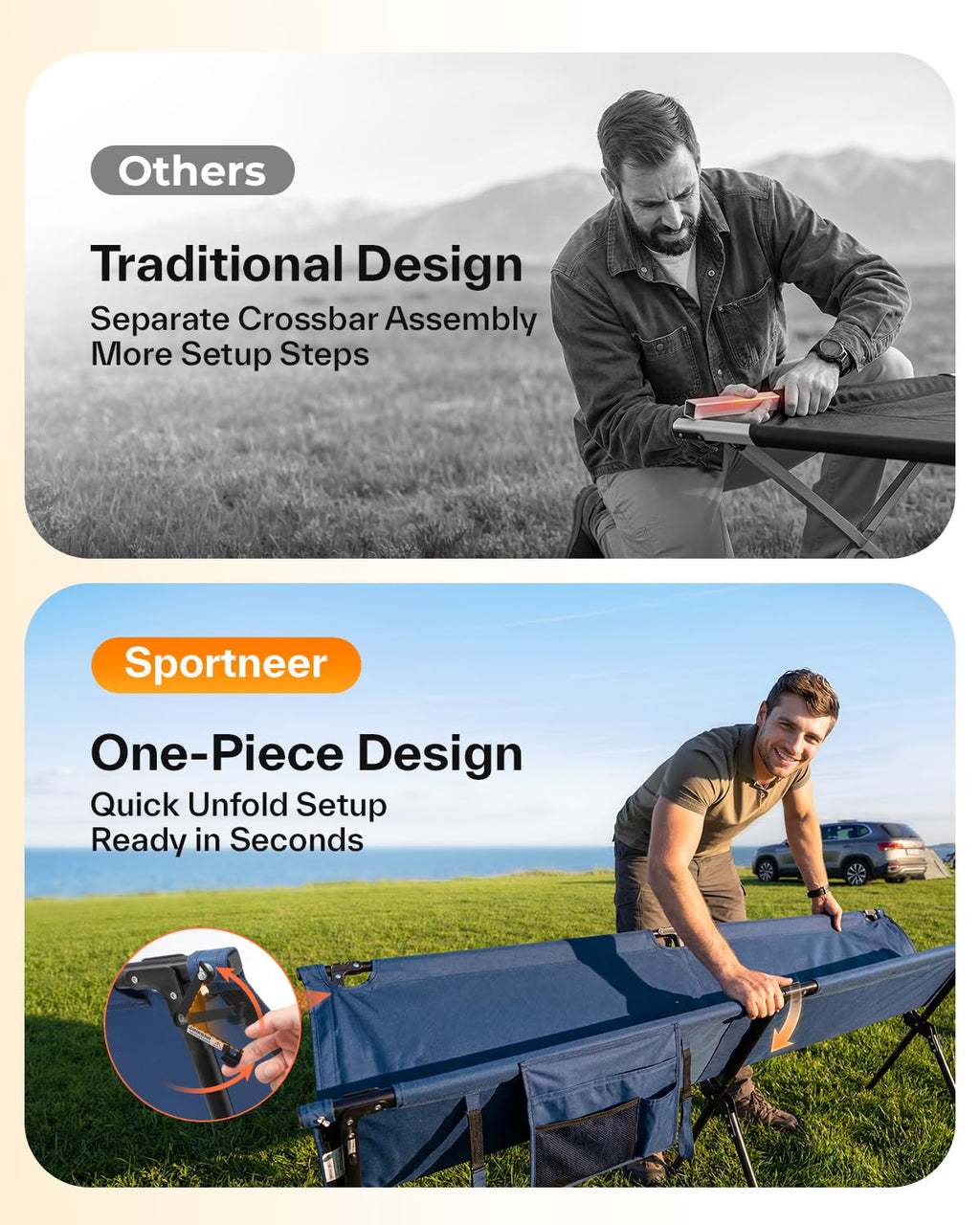 Camping Cot 78.3"x28.7"x14.6" Heavy Duty Folding Bed Support 330 Lbs Q577308
