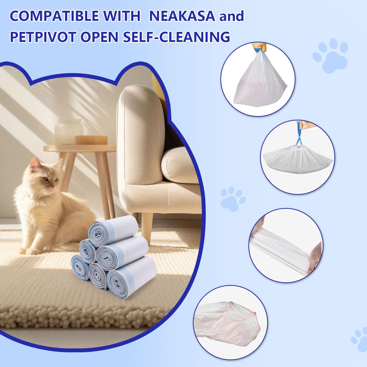 120 Count Cat Litter Box Bags, Extra Thick Heavy Duty Liners, Unscented, 27" x 13" D346326