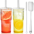 22 oz High Borosilicate Clear Glass Cups with Lids and Straws, Pack of 2 H654