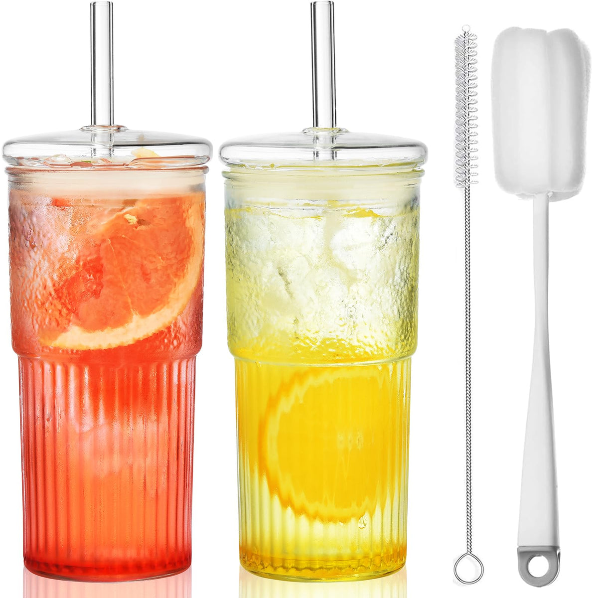 22 oz High Borosilicate Clear Glass Cups with Lids and Straws, Pack of 2 H654