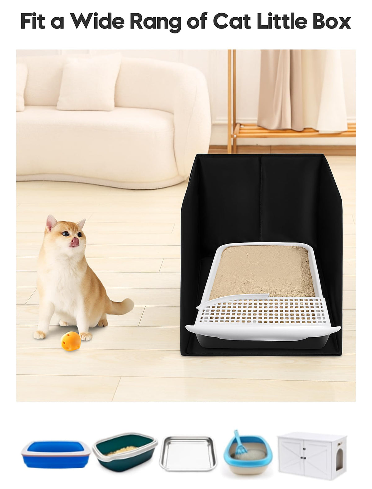 Black Waterproof Cat Litter Box Enclosure with Removable Mat L78912