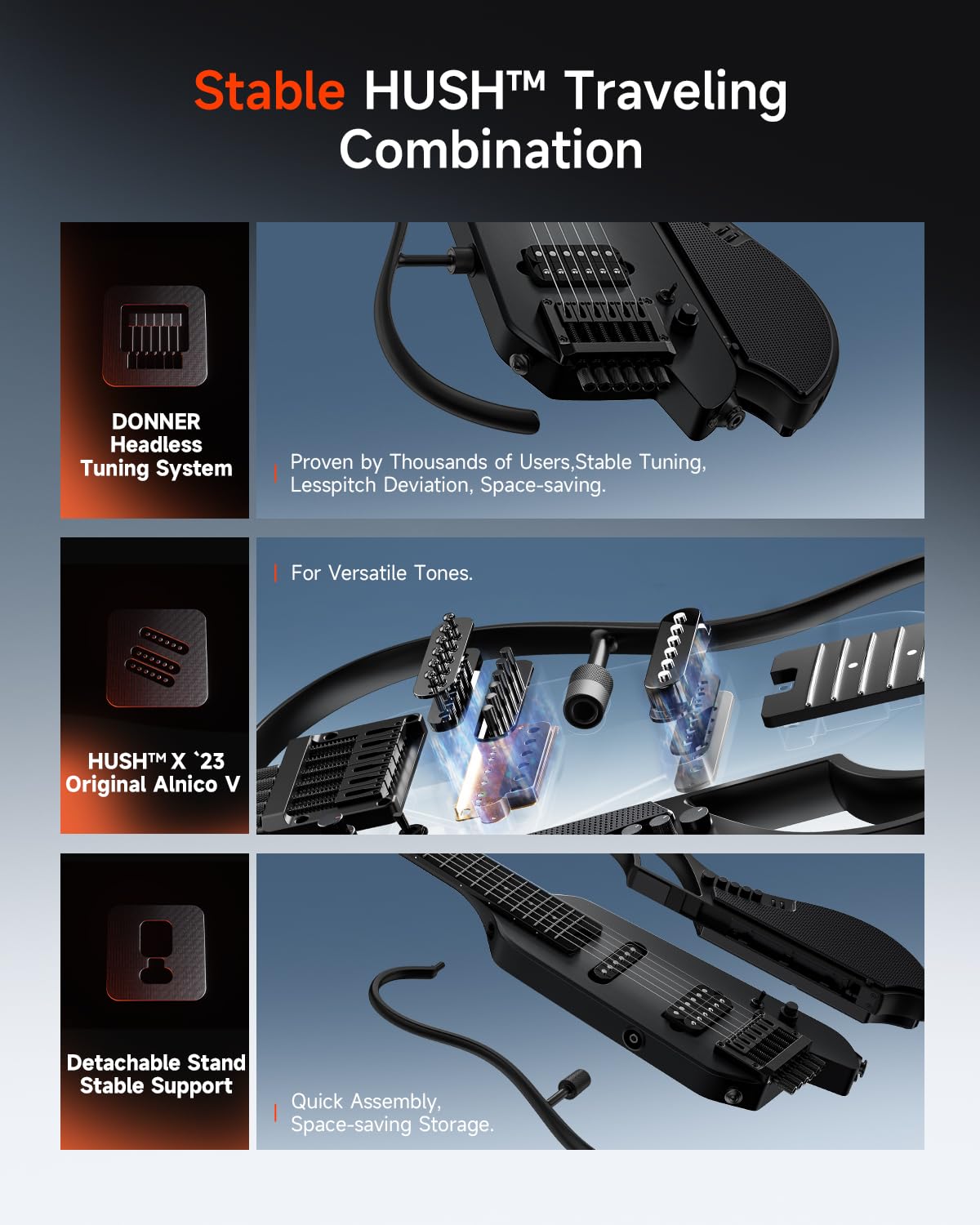 Black Headless Electric Guitar with Detachable Speaker Q135
