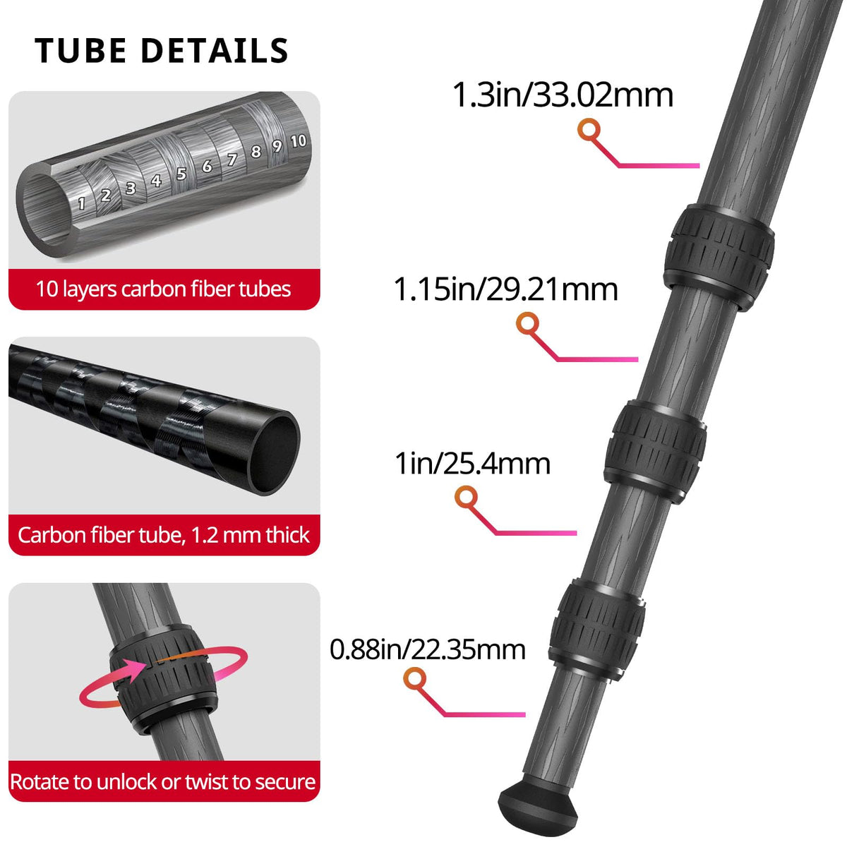 Carbon Fiber Hunting Tripod with Bubble Level and Ball Head K974