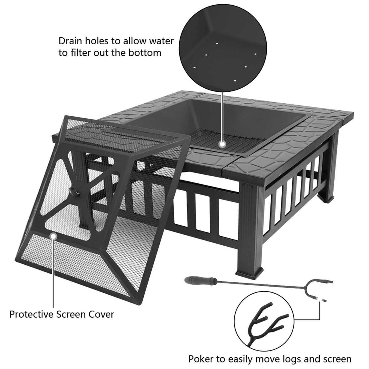 32 Inch Square Fire Pit X771618