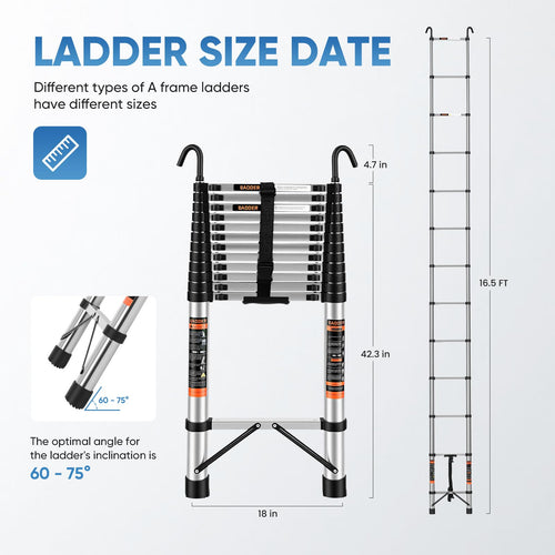 16.5 ft Telescoping Ladder with Hooks 330 lbs K4690