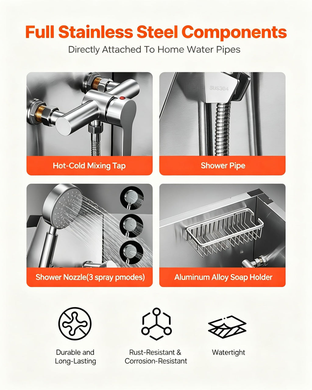 38” Stainless Steel Dog Washing Station with Faucet and Non-Slip Steps W44166