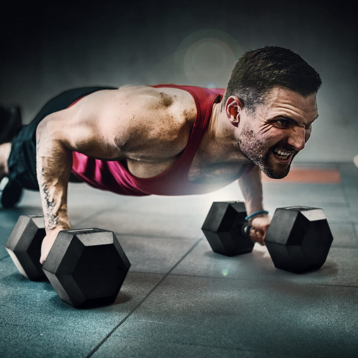 Rubber Grip Encased Hex Dumbbell Hand Weights Anti-Slip S122153