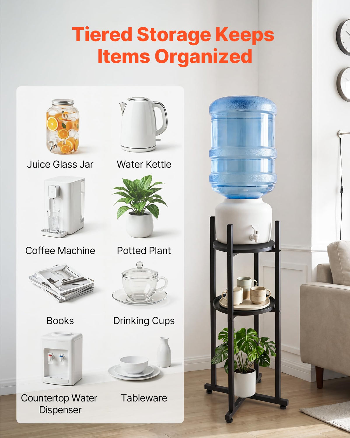 5 Gallon Heavy Duty Water Jug Stand with Storage Shelf H90142