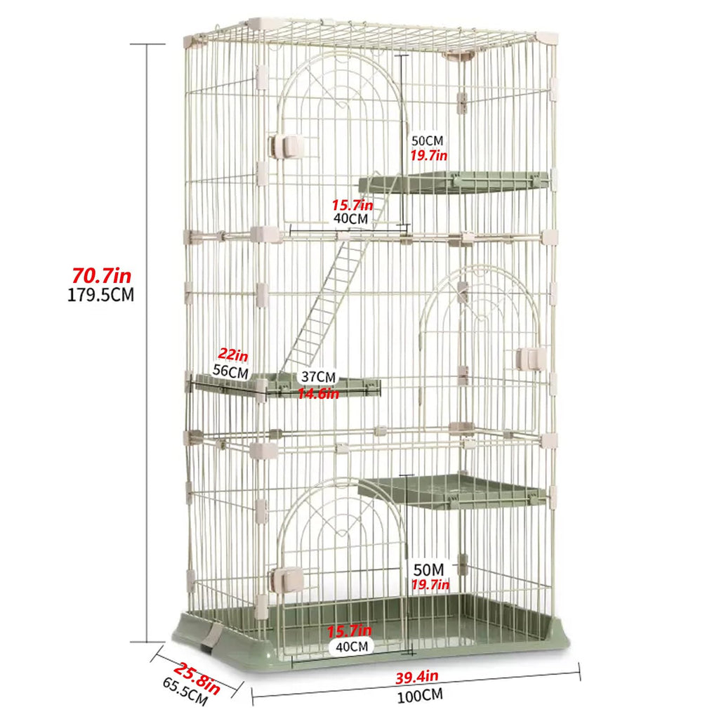 3/4-Tier Wire Cat Cage Playpen Kennel with Hammock and 3 Platforms L970