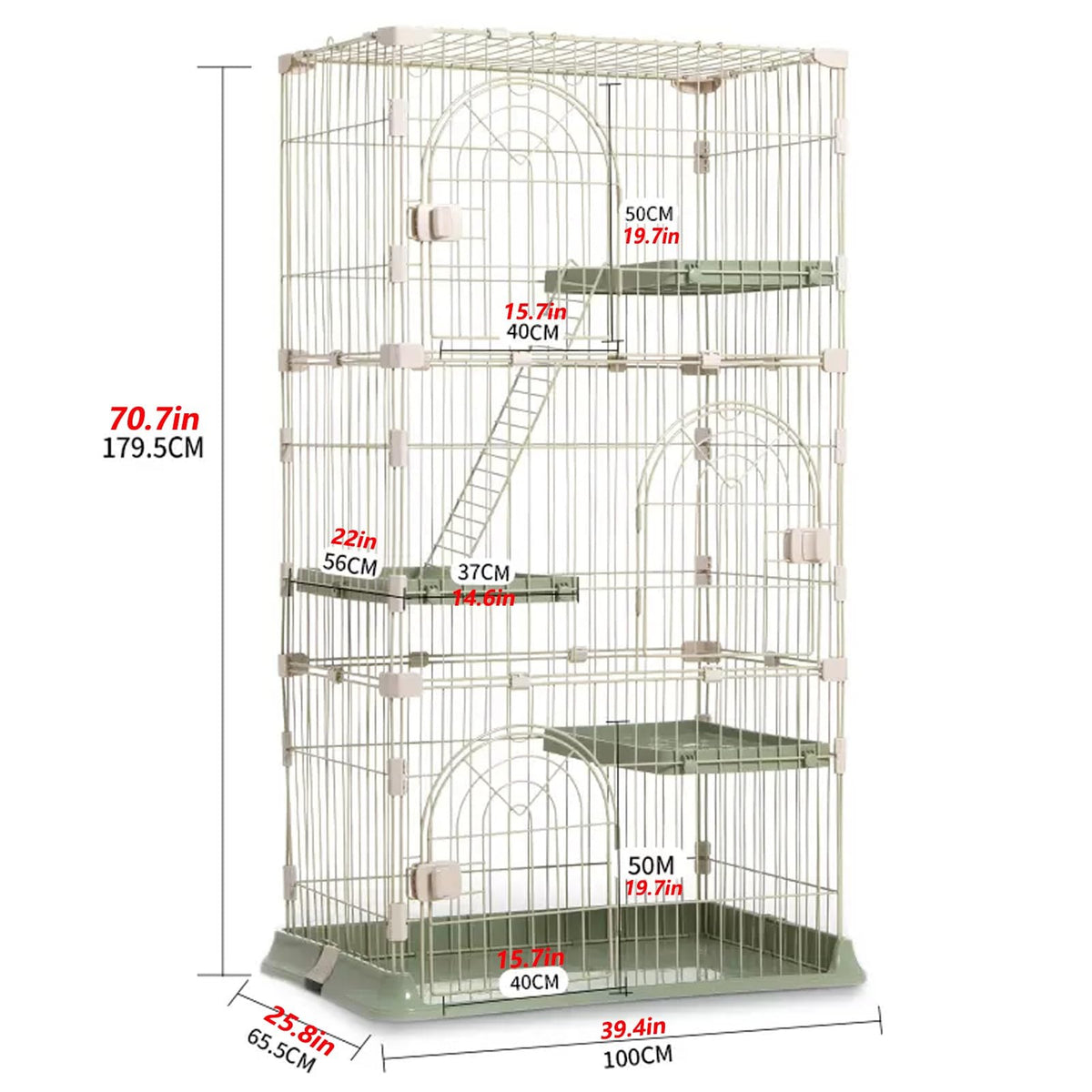 3/4-Tier Wire Cat Cage Playpen Kennel with Hammock and 3 Platforms L970