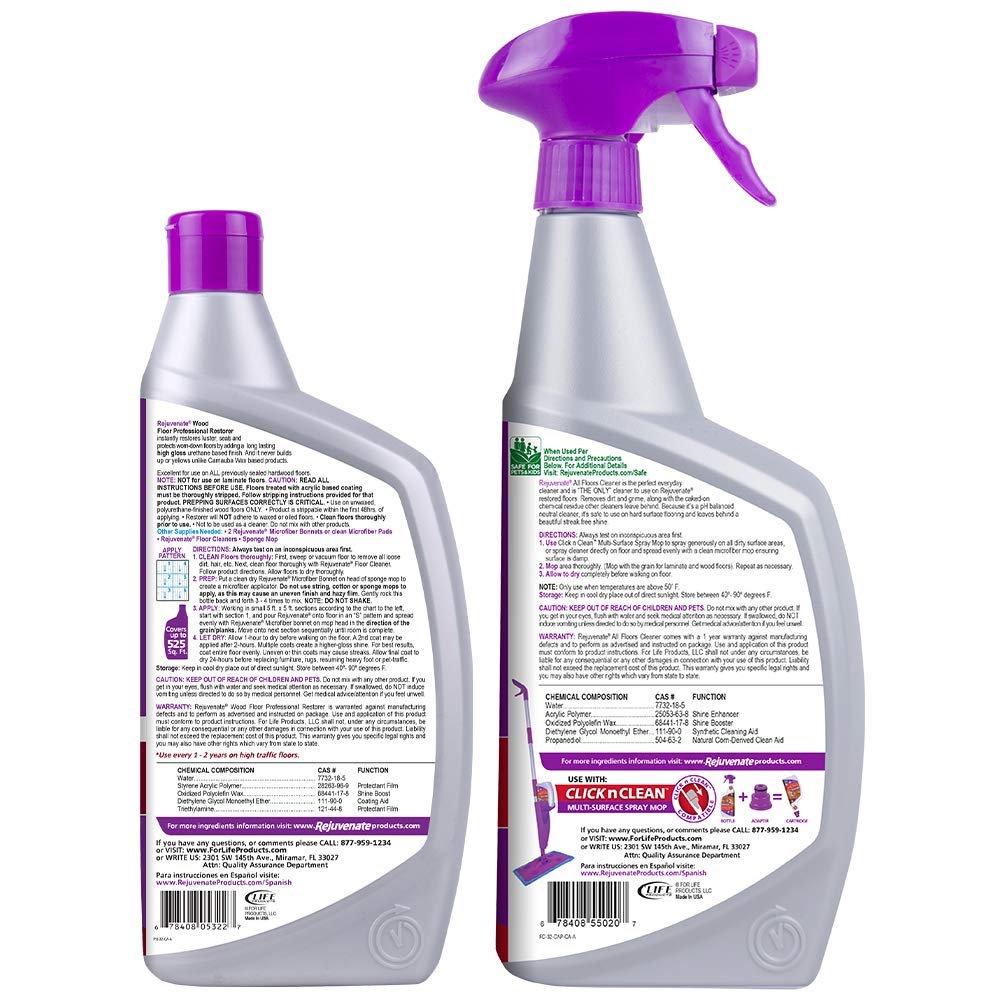 Wood Floor Restorer and Polish with High Gloss Finish 32oz and PH Balanced Floor Cleaner O7431
