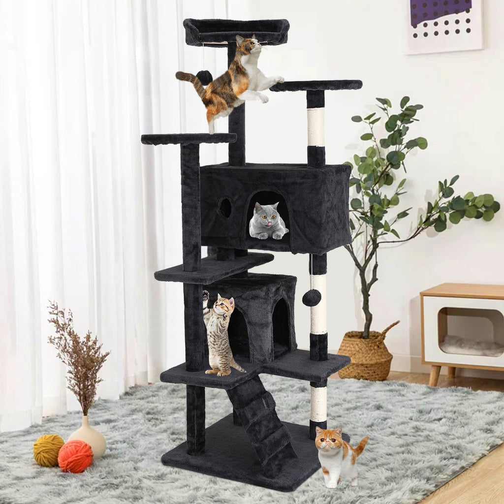 70 Inches Dark Gray Multi-Level Cat Tree with Litter Box Enclosure L87636