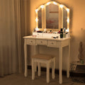 White Makeup Vanity Desk with Mirror and Chair W44415