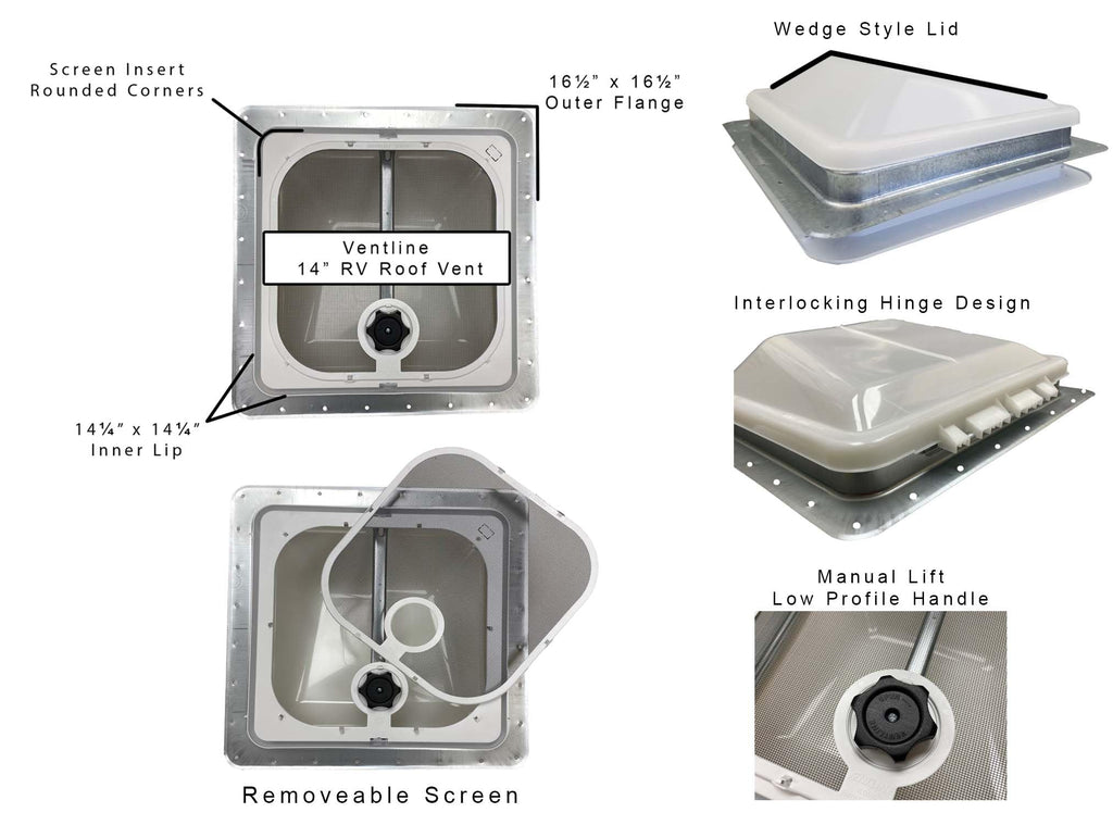 Non Powered RV Roof Vent White Lid W937373