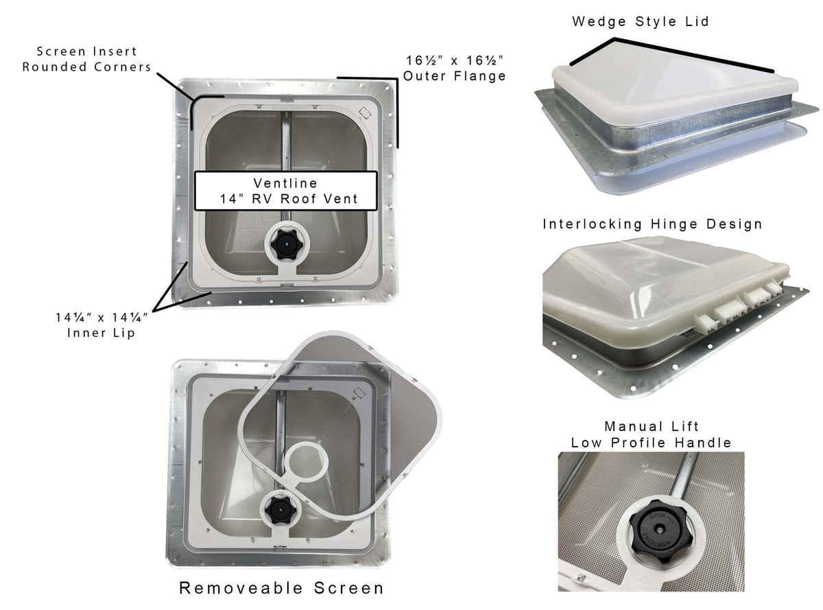Non Powered RV Roof Vent White Lid W937373