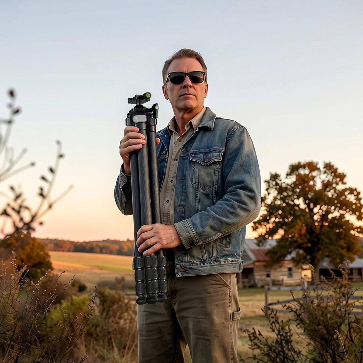 Carbon Fiber Hunting Tripod with Bubble Level and Ball Head K974