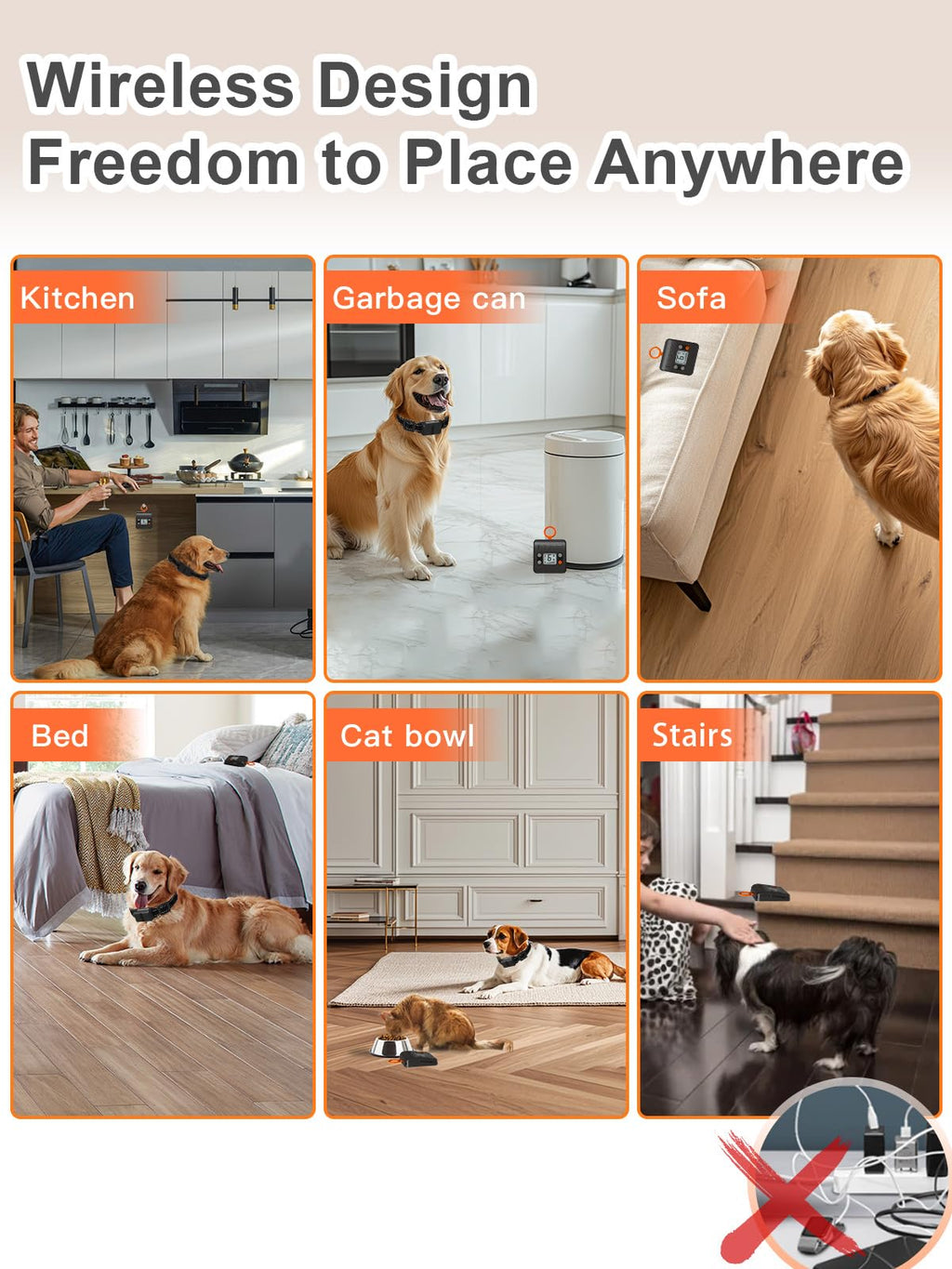 Wireless Rechargeable Indoor Pet Barrier with 6 Adjustable Range E933494