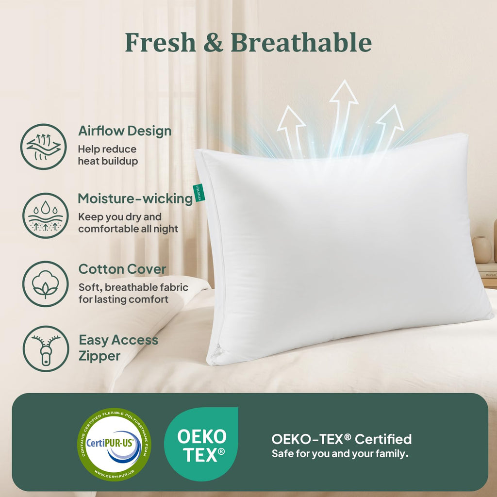 King Size Set of 2 Adjustable Memory Foam Bed Pillows Q884