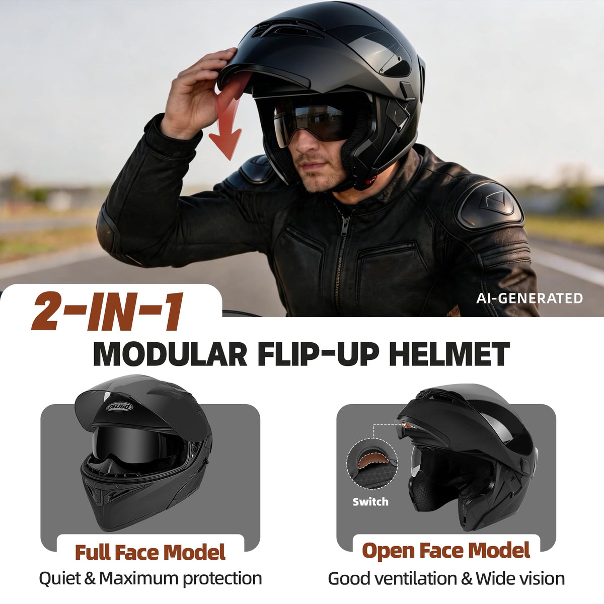 DOT Certified Modular Motorcycle Helmet F1249
