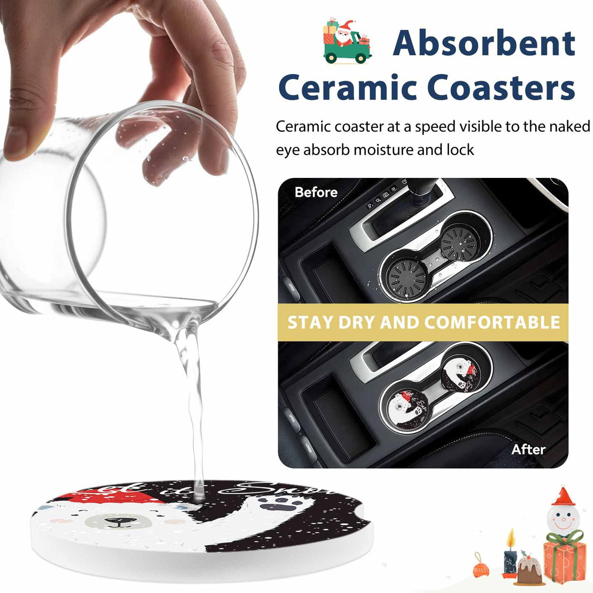 Absorbent Ceramic Stone Car Coasters Set of 2 X99613